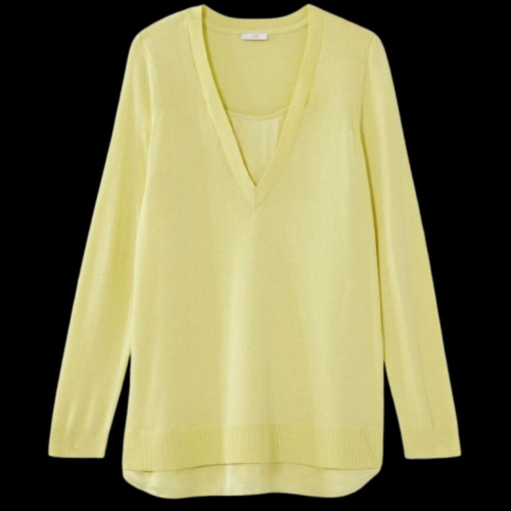 NWT J. Jill Women Size Small or MP Yellow Mixed Media Layered V-Neck Sweater NEW